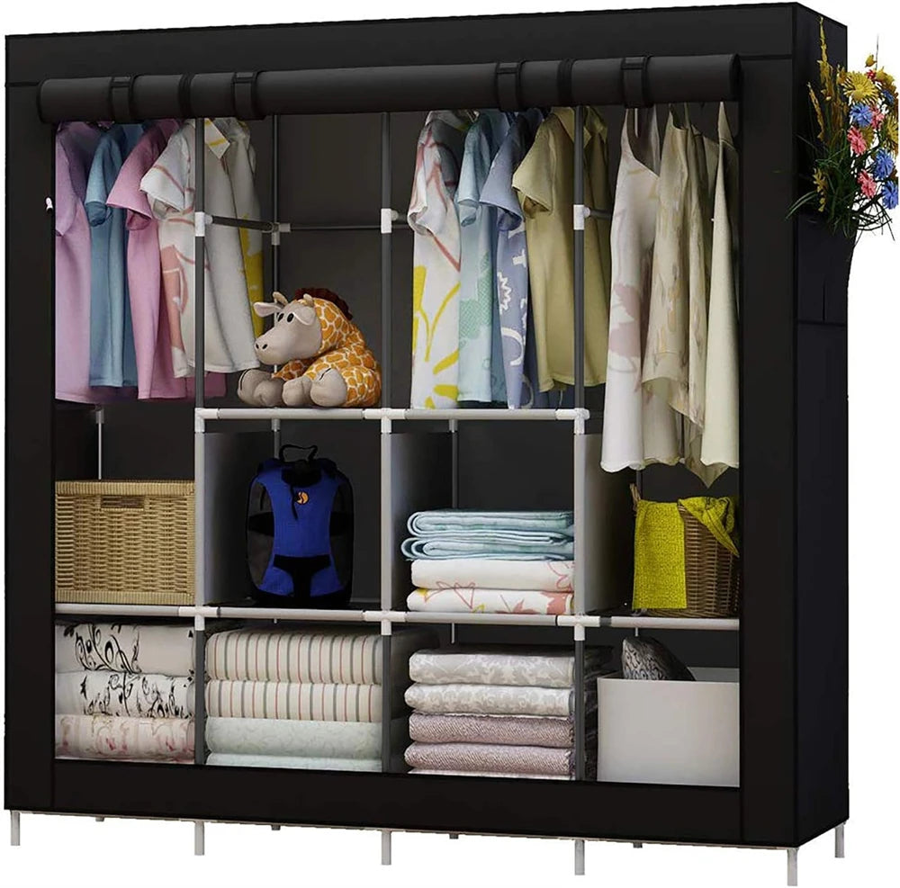 LEEGOHOME Portable Closet Large Wardrobe Closet Clothes Organizer with 6 Storage Shelves, 4 Hanging Sections 4 Side Pockets