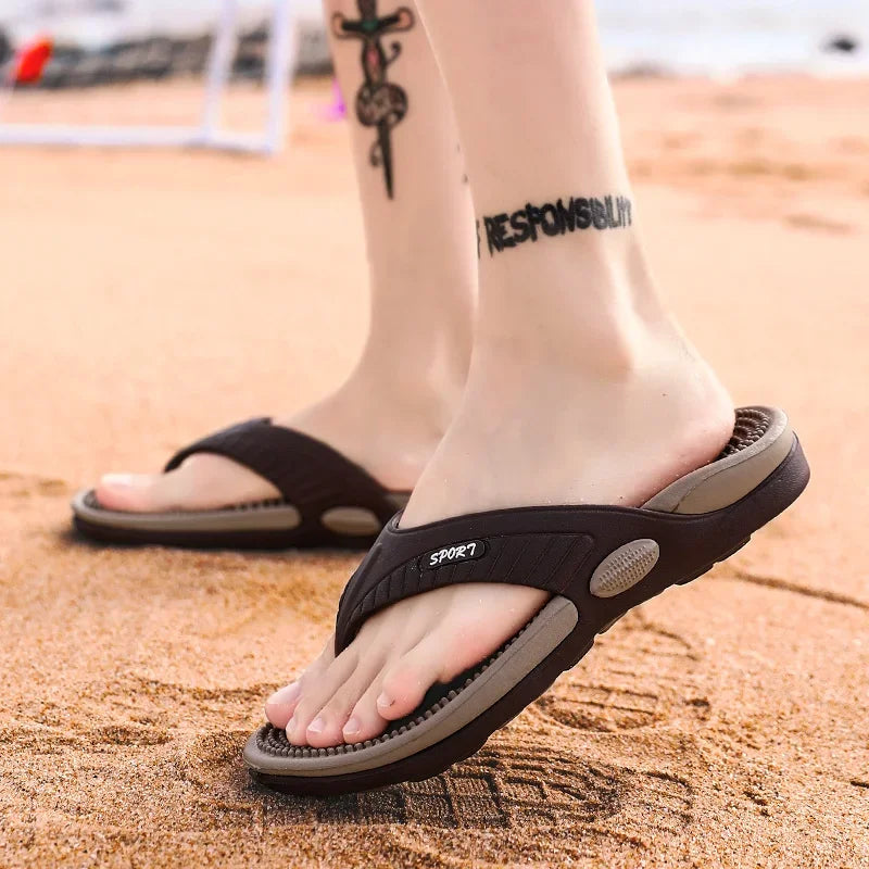 Massage Flip Flops for Men Summer Breathable Beach Shoes Sandals Men Luxury Flip Flops Breathable Plus Big Size Men Slippers 46