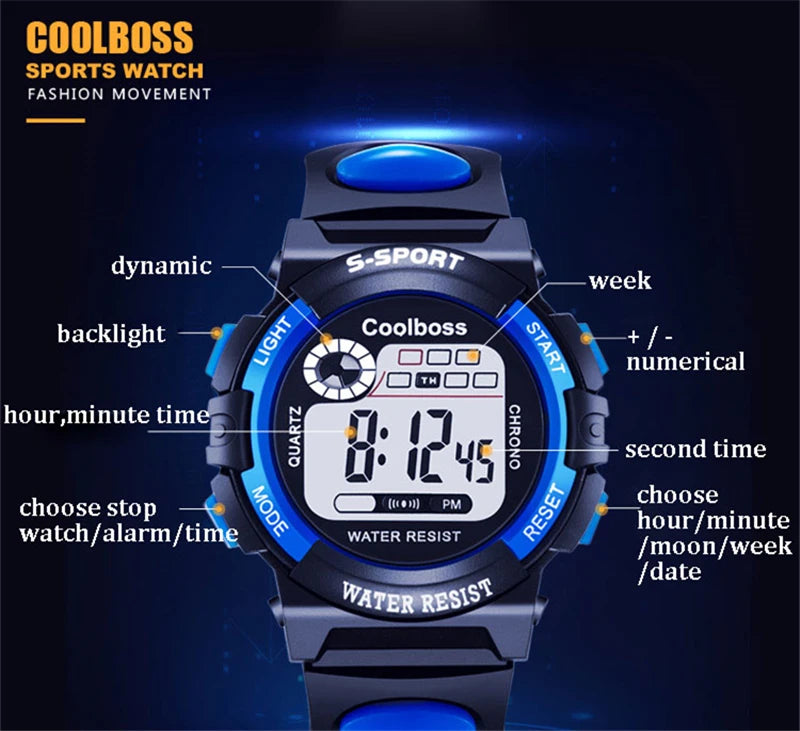 Electronic Watch For Boys Girls Children Luminous Dial Military Sport Watches for Kids Waterproof Multi-function Digital Watch