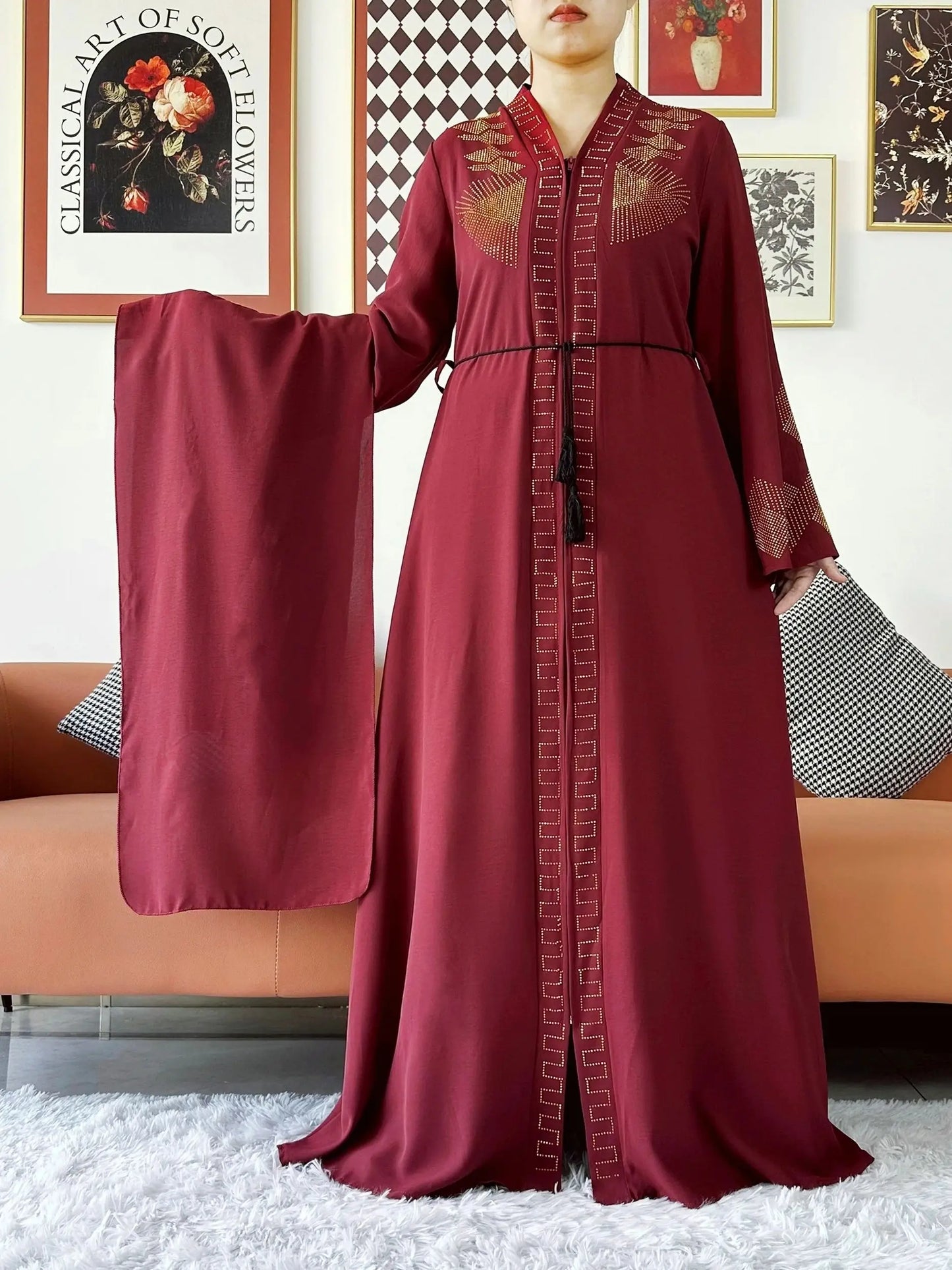 New Women Elegant Dress Chiffon Open Abaya with Zipper Muslim Women Dress Islamic Clothing Cardigan Abaya Women Muslim Dress