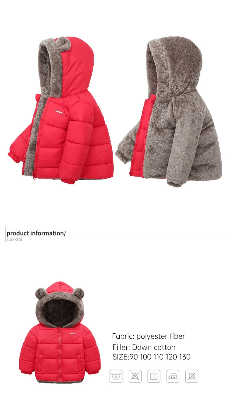 Cashmere Children Coat Winter Thicken Warm Down Jacket Boys Girls Zipper Hooded Kids Jacket Coats Outwear Children Clothing