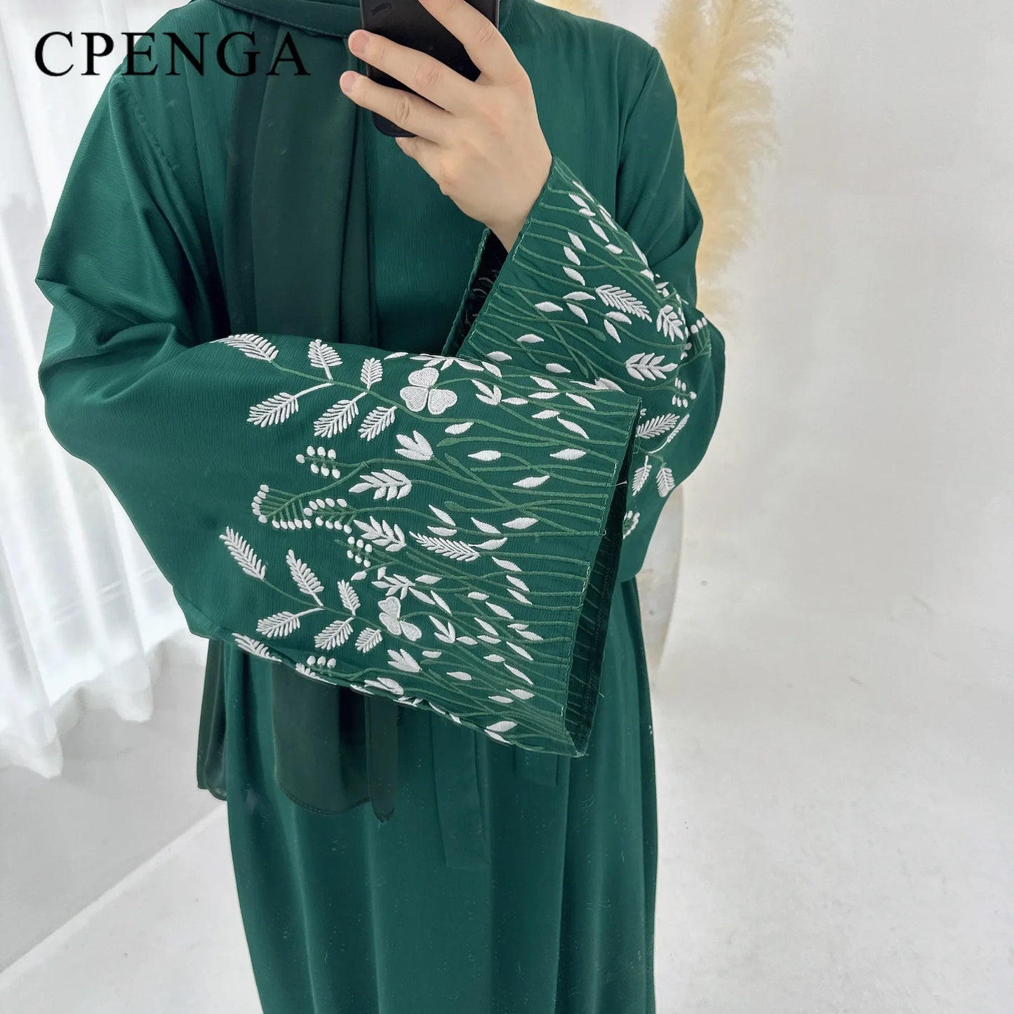 2024 Embroidery Kimono Muslim Robe Syari Female Full Length Muslim Outerwear caftan Black Abaya Saudi Arabia dress for women