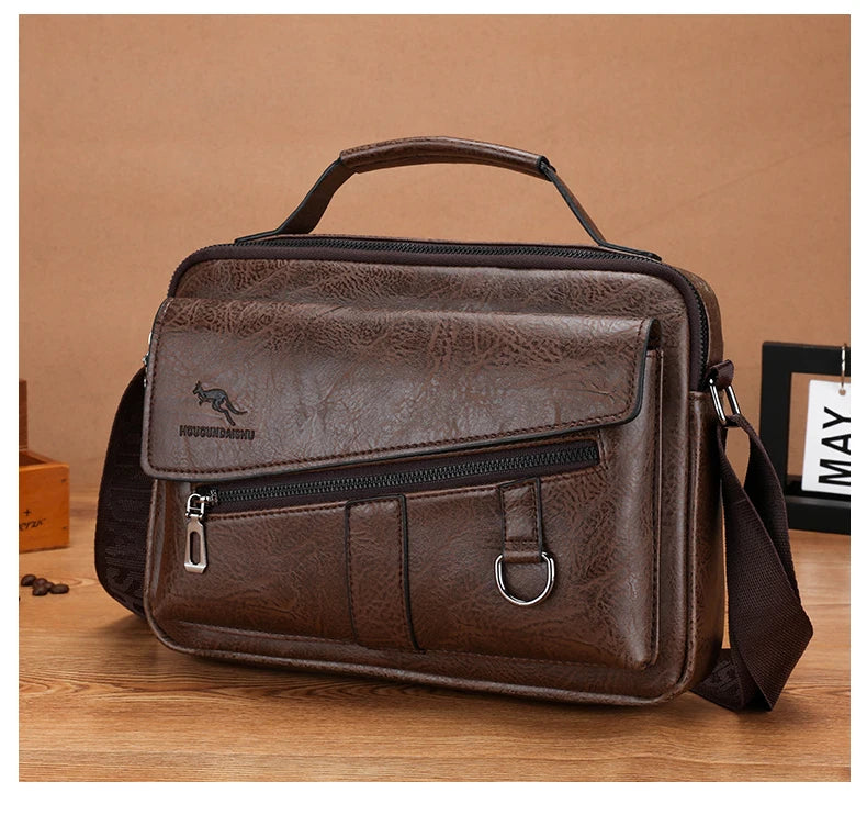 Kangaroo Brand Men Shoulder Bag Leather Messenger Bag For Men Office Business Briefcase Small Handbag Male Crossbody Side Bags