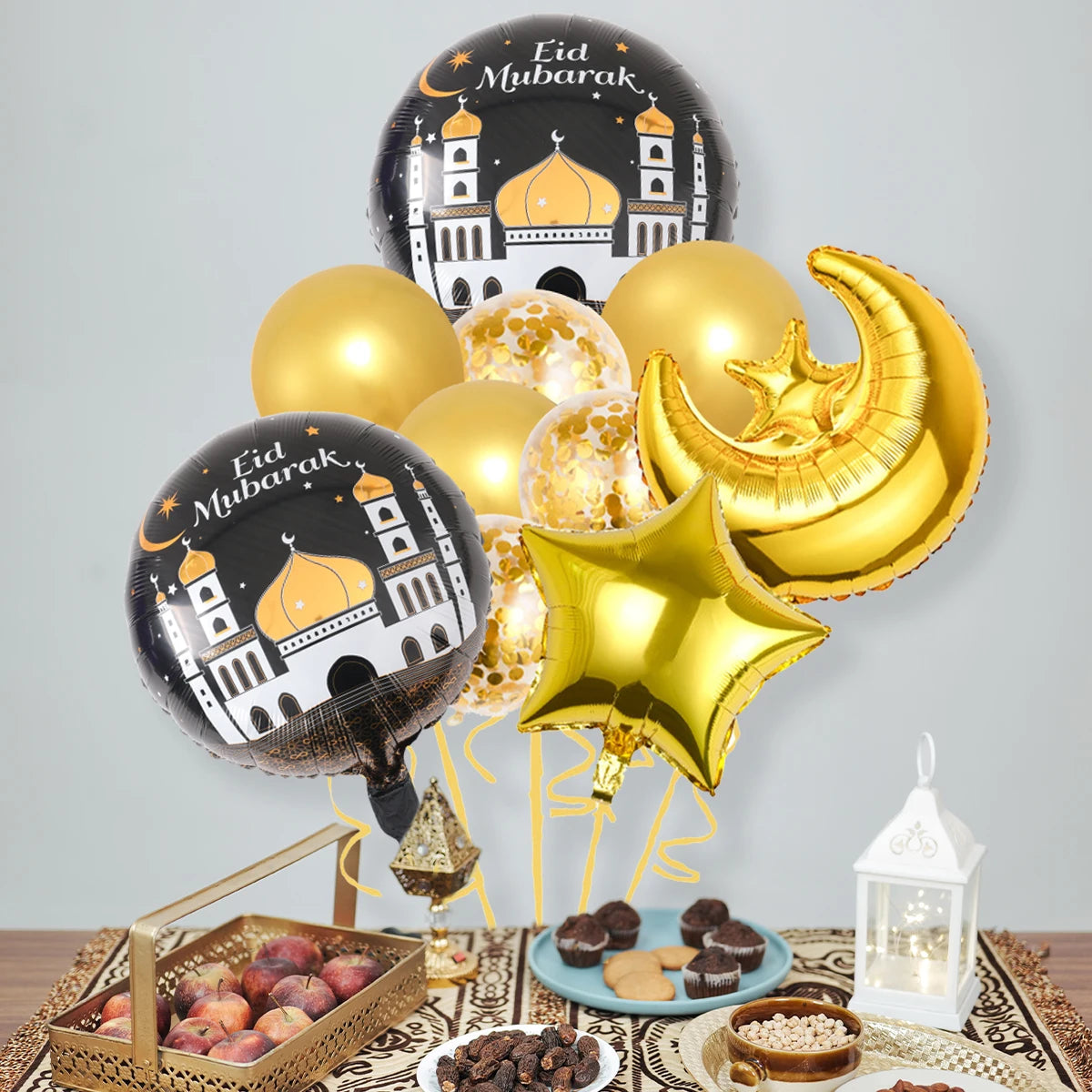 Stars Moon Confetti Balloon Bundle Eid Mubarak Ramadan Decoration 2025 Muslim Islamic Party Supplies Ramadan Kareem Foil Ballons