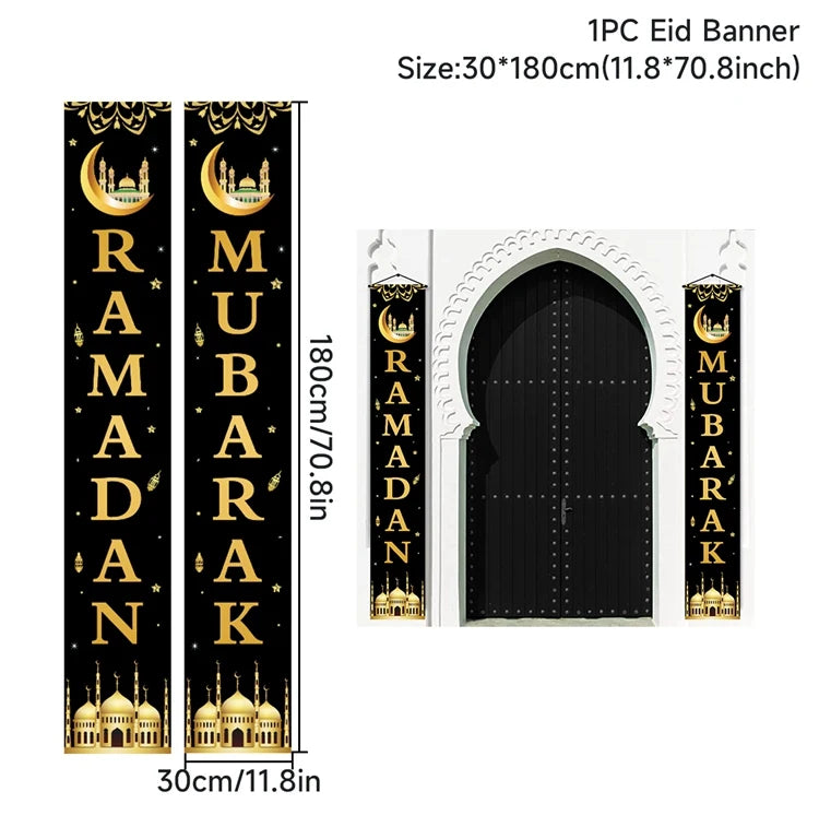 Ramadan Decoration 2025 Door Banner EID Mubarak Decor for Home Porch Banner Ramadan Kareem Islamic Muslim Party Eid Al-Fitr Gift