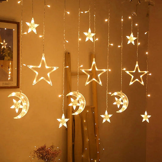 Star Moon Led Curtain Garland String Light EID Mubarak Ramadan Decorations for Home 2025 Islam Muslim Event Party Supplies Decor