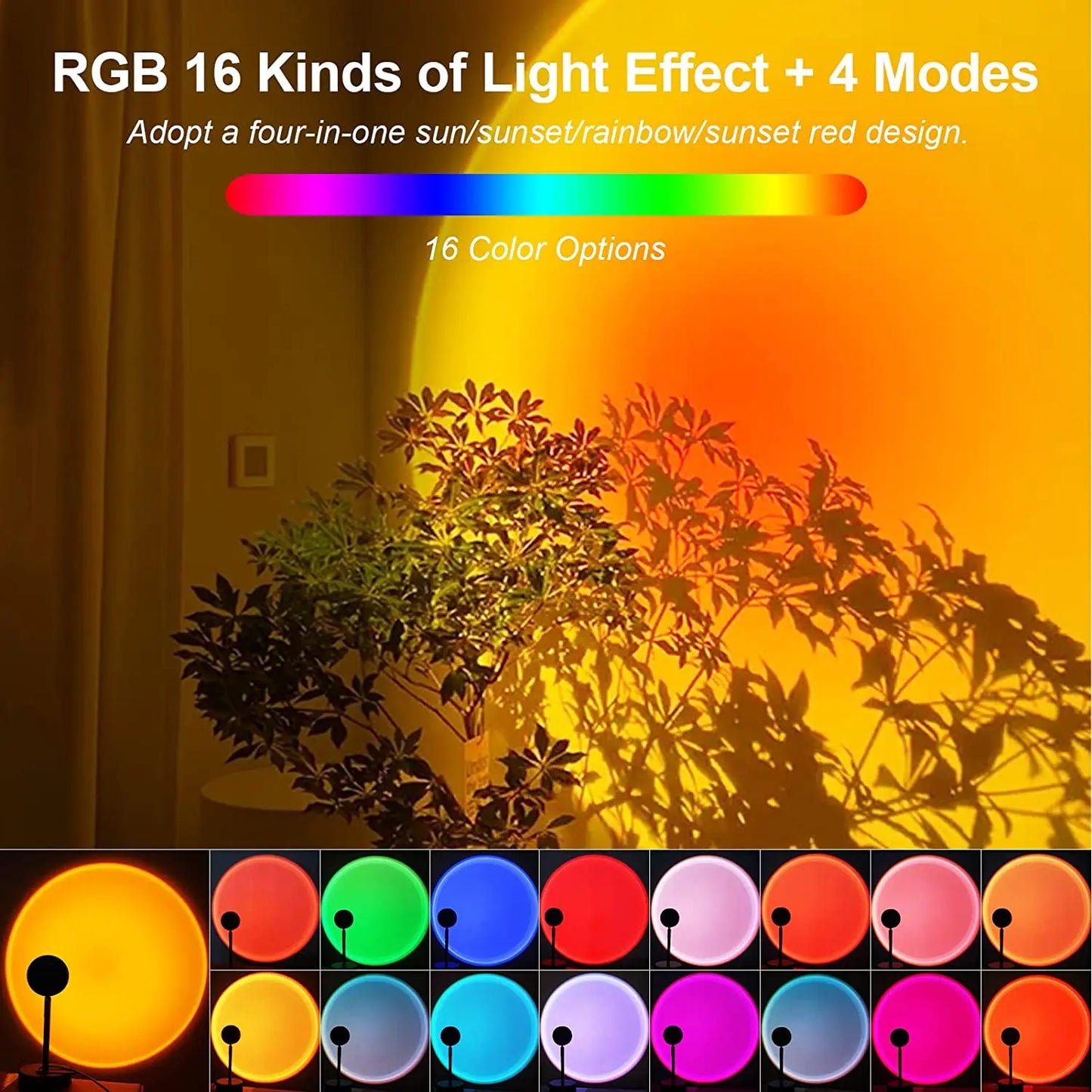 Rainbow Sunset Projector Night Light RGB Lamp for Home Coffe Shop Photography Background Wall Decoration Atmosphere Table Lamp