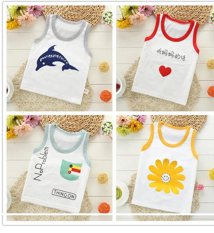 Summer Kids Tops Clothes Tank Sleeveless Breathable Cotton Children T-shirt Vest Top Clothing Outfit Cartoon Boys Girls 0-7Years