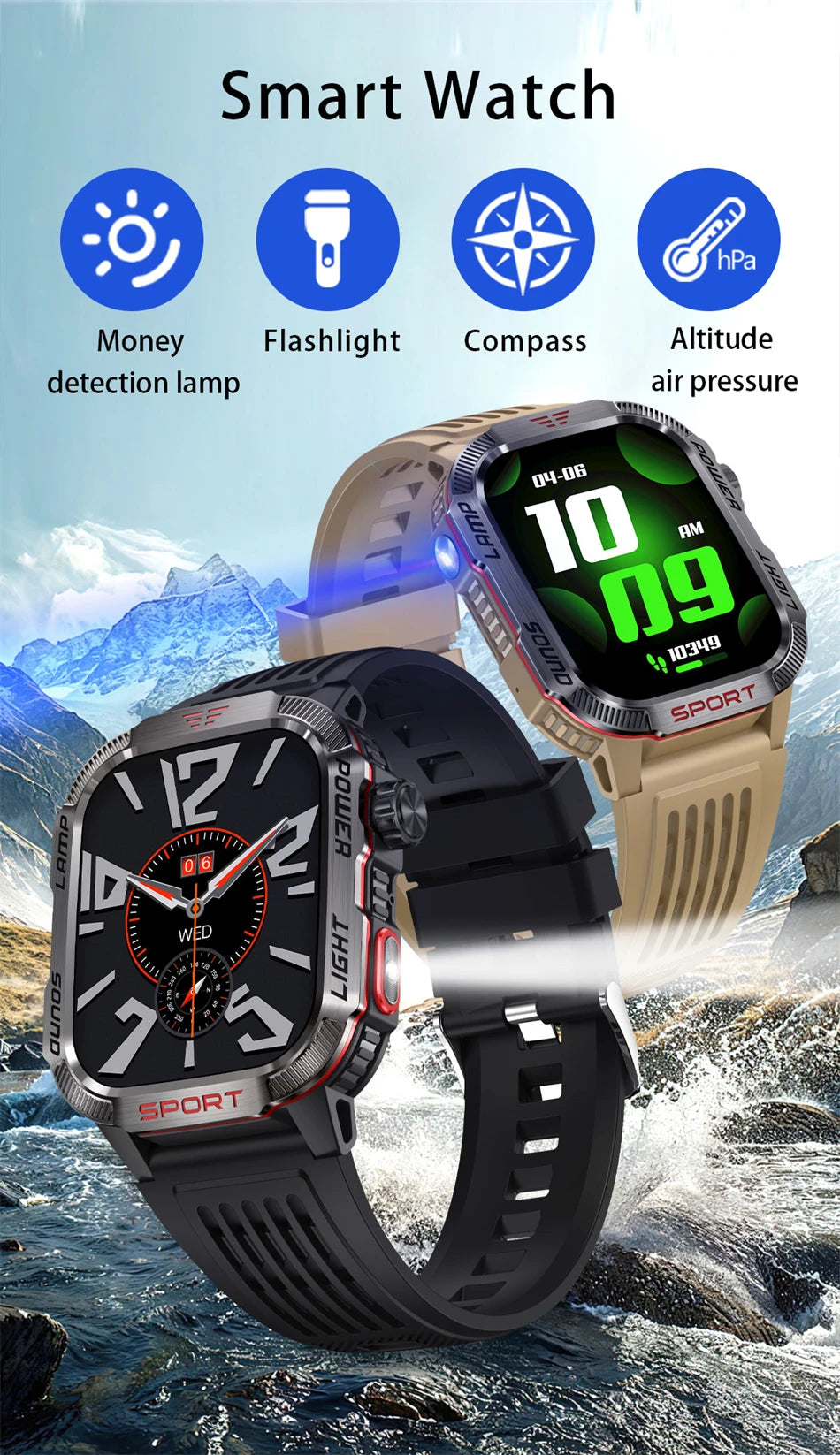 2024 New For Xiaomi Military Outdoor Smart Watch Men's 600 mAh Battery Waterproof Fitness Blood Oxygen Bluetooth Call Smartwatch