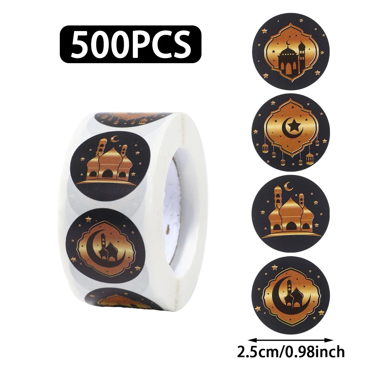 500pcs EID Mubarak Round Stickers Ramadan Kareem Decoration 2025 Islamic Muslim Party Supplies Eid Al Adha Gift Label stickers