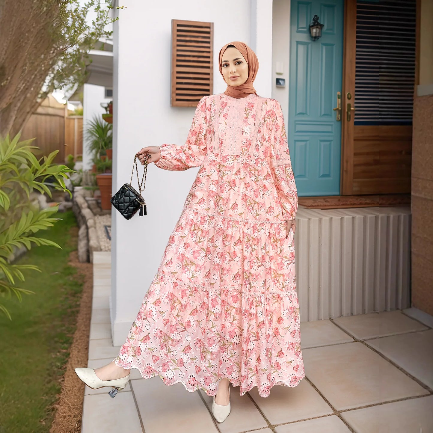 Abaya Elegant Ethnic Print Maxi Dress For Women Spring Autumn 2024 Muslim Jalabiya Dubai Turkey Moroccan Caftan Femme Clothes