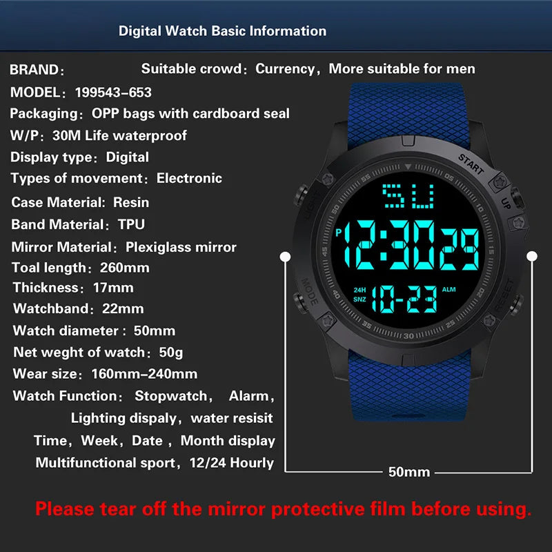 Y08 Men Sports Watch Multifunction Military Men's Sports Watch Waterproof Luminous LED Digital Electronic Wristwatch for Kid