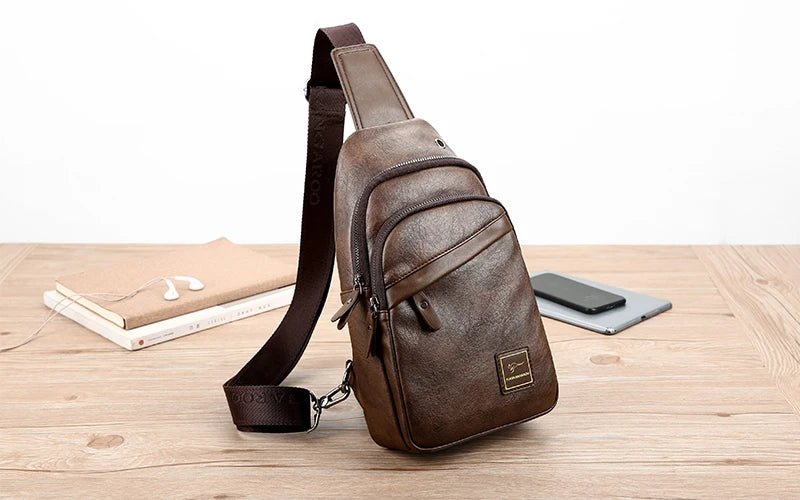 Kangaroo Luxury Brand Men Chest Bag Leather Messenger Crossbody Bag Black Brown Chest Pack Vintage Casual Men Shoulder Bags