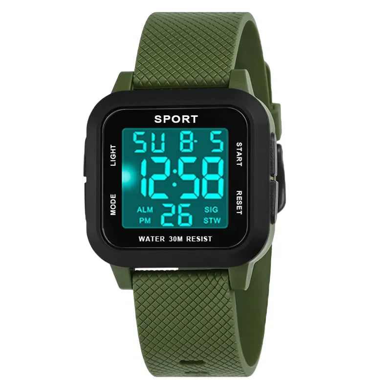 YIKAZE Black Sports Watch Men's Digital Watch Alarm Chrono Clock 3Bar Waterproof Military Men Watches LED Electronic Wristwatch