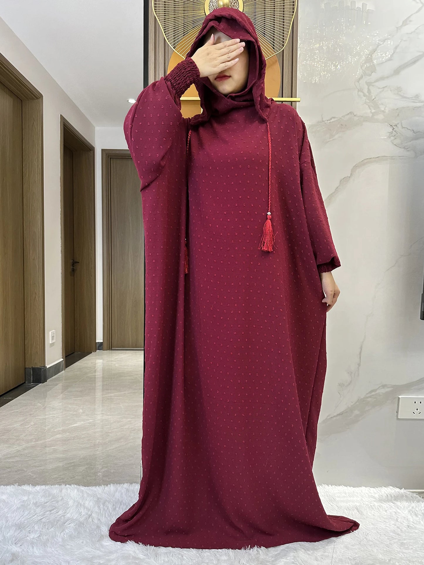 New Ramadan Muslim Two Hats Abaya Dubai Turkey Islam Prayer Clothes Solid Cotton Fabric Dresses Islam Women Dress Kaftan