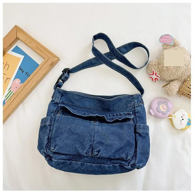 Denim Vintage Messenger Bag for Women Tote Handbag Fashion Jeans Crossbody Shoulder Bag Large Capacity Causal Ladies Satchel Bag