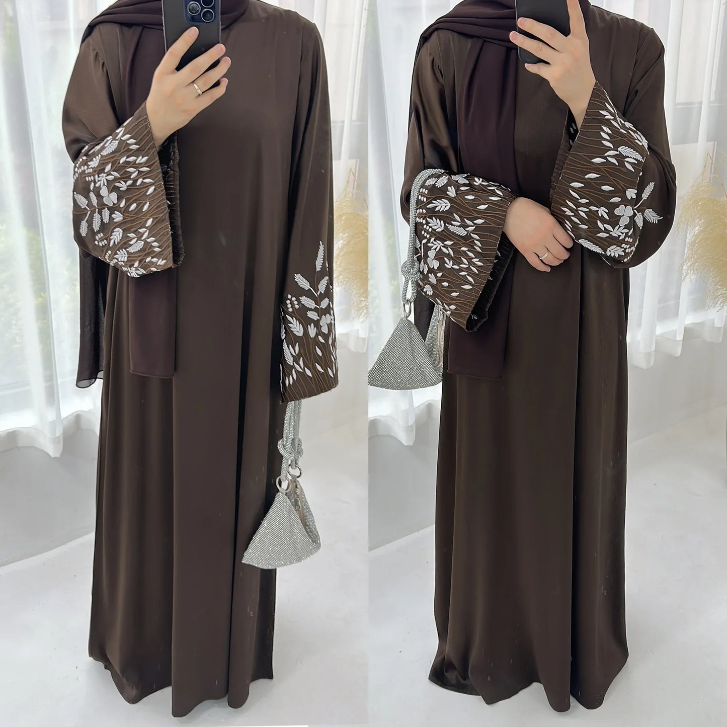 2024 Embroidery Kimono Muslim Robe Syari Female Full Length Muslim Outerwear caftan Black Abaya Saudi Arabia dress for women