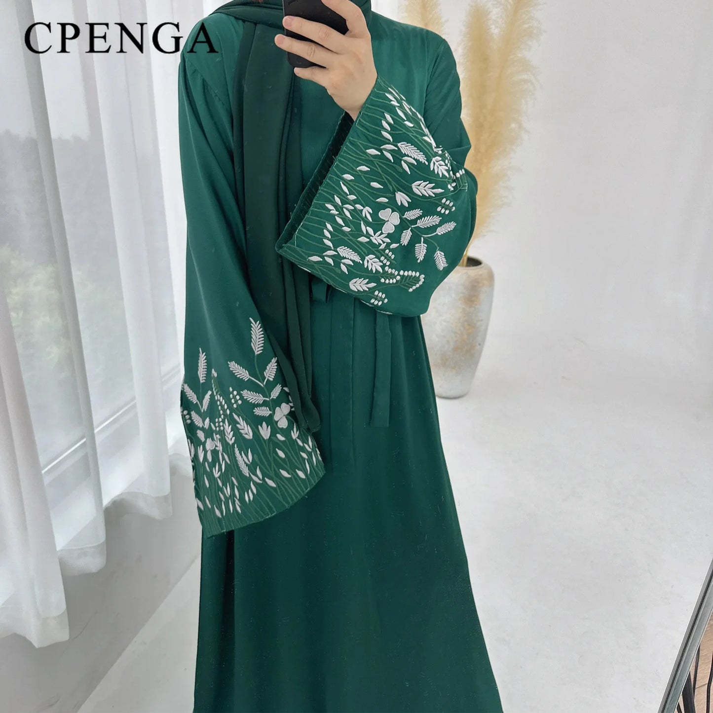 2024 Embroidery Kimono Muslim Robe Syari Female Full Length Muslim Outerwear caftan Black Abaya Saudi Arabia dress for women