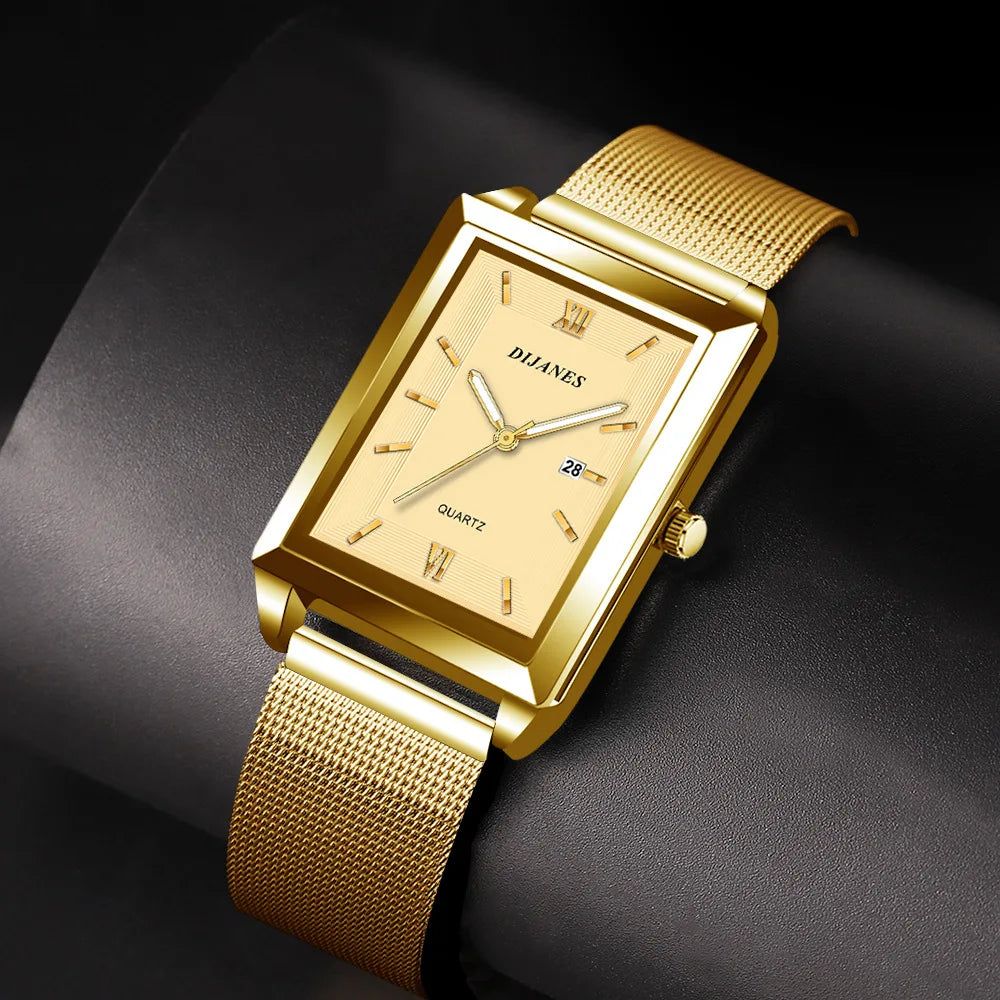 New Luxury Fashion Gold Watch for Women Men Stainless Steel Quartz Wristwatch Women's Watches Ladies Calendar Clock