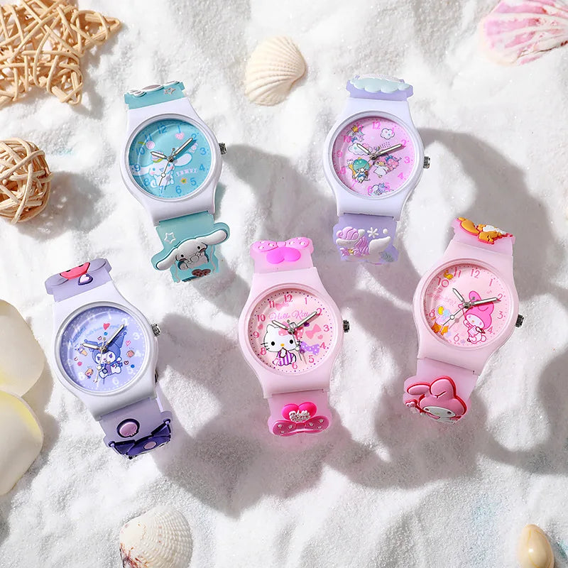 Cute 3D Hello Kitty Watches for Girls Cartoon Pattern Kuromi Waterproof Quartz Children Watch Wrist Clock Kids Gift reloj nina