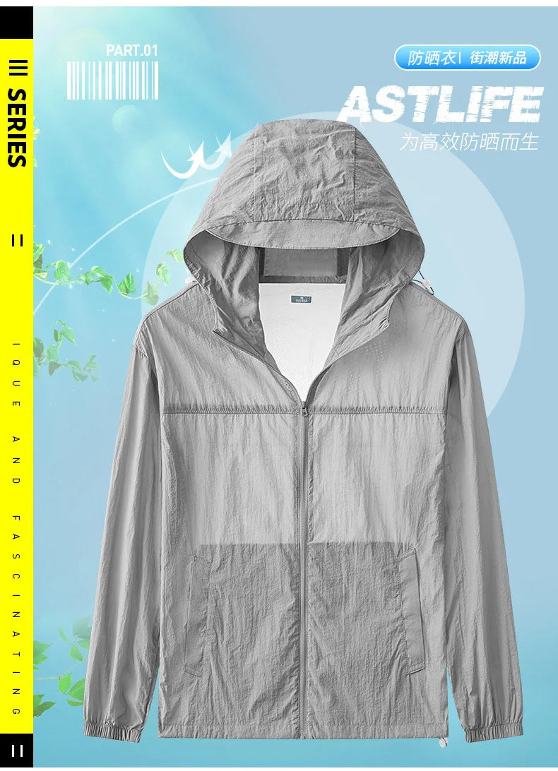 Men Ultrathin Waterproof Sun Protection Clothing Summer Casual Loose Quick-dry Breathable Lightweight Hooded Sports Windbreaker