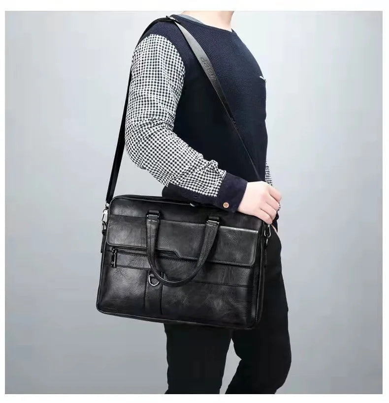 Luxury Brand Business Briefcase Men Leather Handbag For Man Messenger Shoulder Bag Office A4 Laptop Crossbody Bag MaleTote Bags