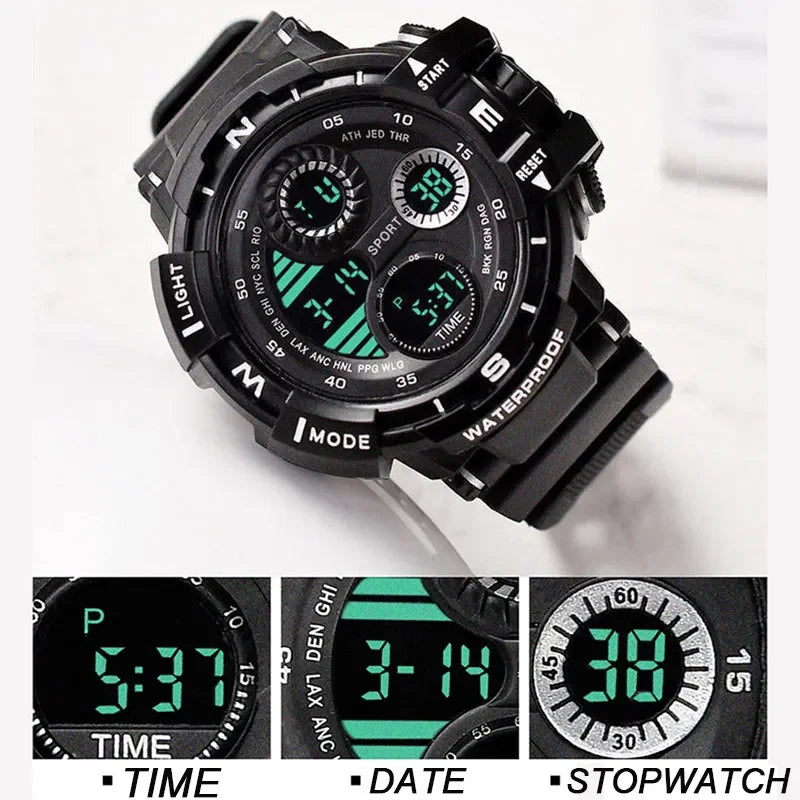 YIKAZE Men's LED Digital Watch Men Sport Watches Fitness Electronic Watch Multifunction Military Sports Watches Clock Kids Gifts