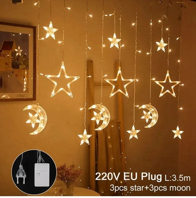 Eid Moon Star Curtain Garland Led String Light Ramadan Decoration Islam Muslim Party Decor Eid Al Adha Gift Eid Mubarak