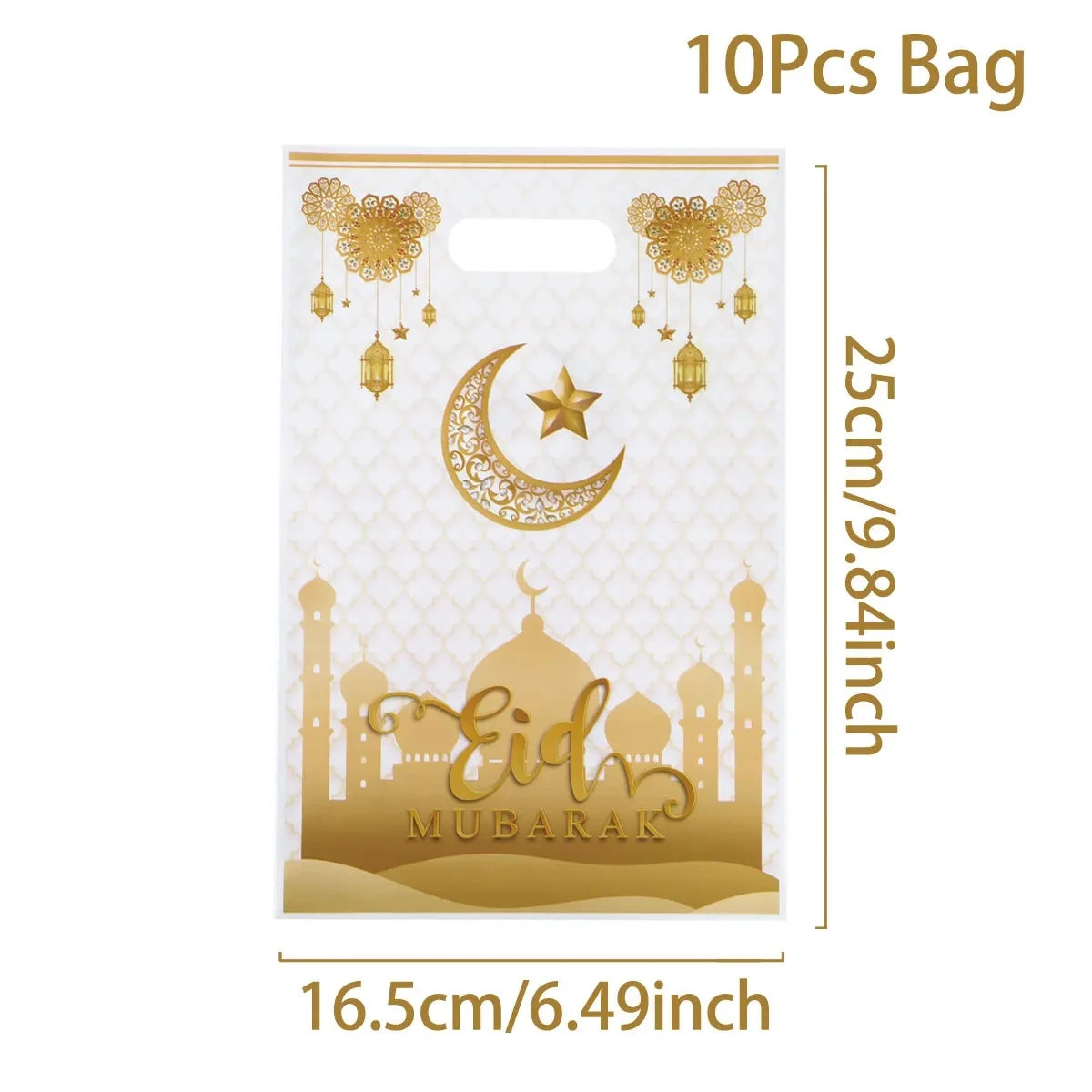 50pcs Eid Mubarak Gift Bags Plastic Bag Cookie Candy Ramadan Kareem Decoration 2024 Islamic Muslim Party Packaging Bag Pouch