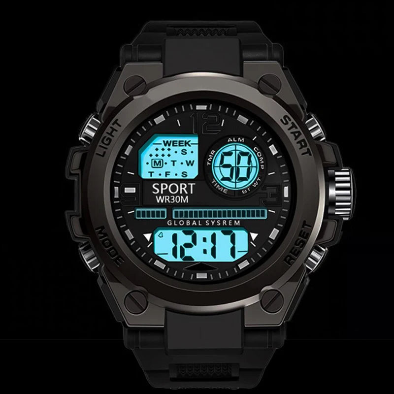 YIKAZE Men's Sports Watches Military Multifunction Digital Watch 3Bar Waterproof Luminous Alarm Clock Men Electronic Wristwatch