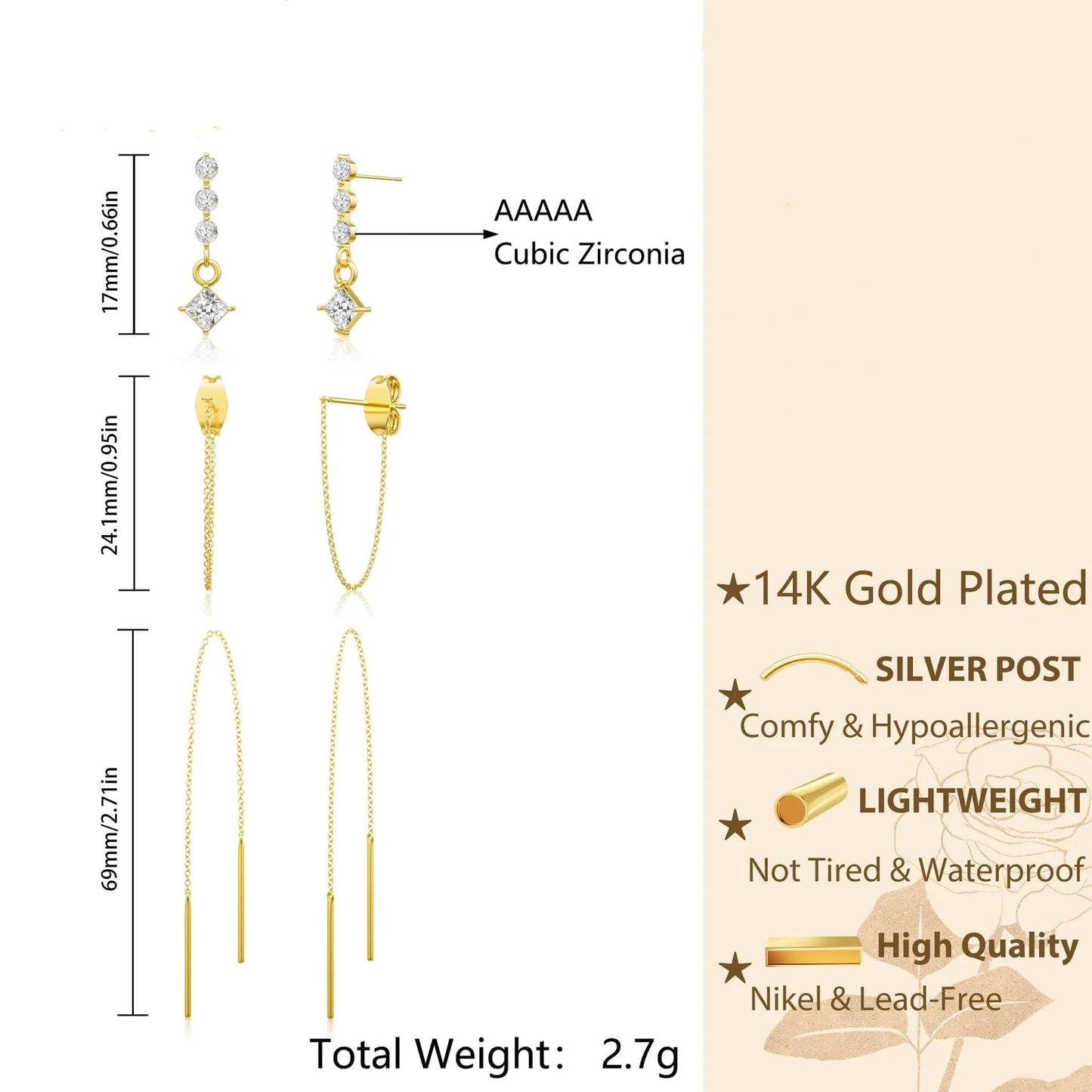 Zircon Jewellery Women Chain Dangle Earrings Trendy Earrings 2024 Earring Set Luxury Quality Jewelry Women's New Hoop Christmas