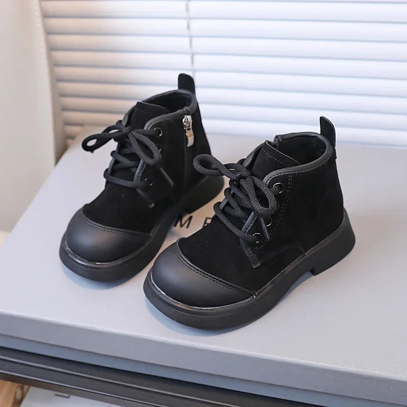 2023 New Girls Casual Shoes Non-slip Simple Children Fashion Boys Leather Boots Spring and Autumn New Kids Cotton Shoes Non-slip