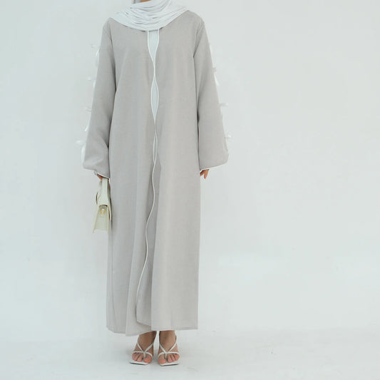 2024 Abaya Dress Bowknot Long Sleeves Modest Dresses Muslim Fashion Women's Clothing Robe Long Cardigan Outwear Eid Ramadan