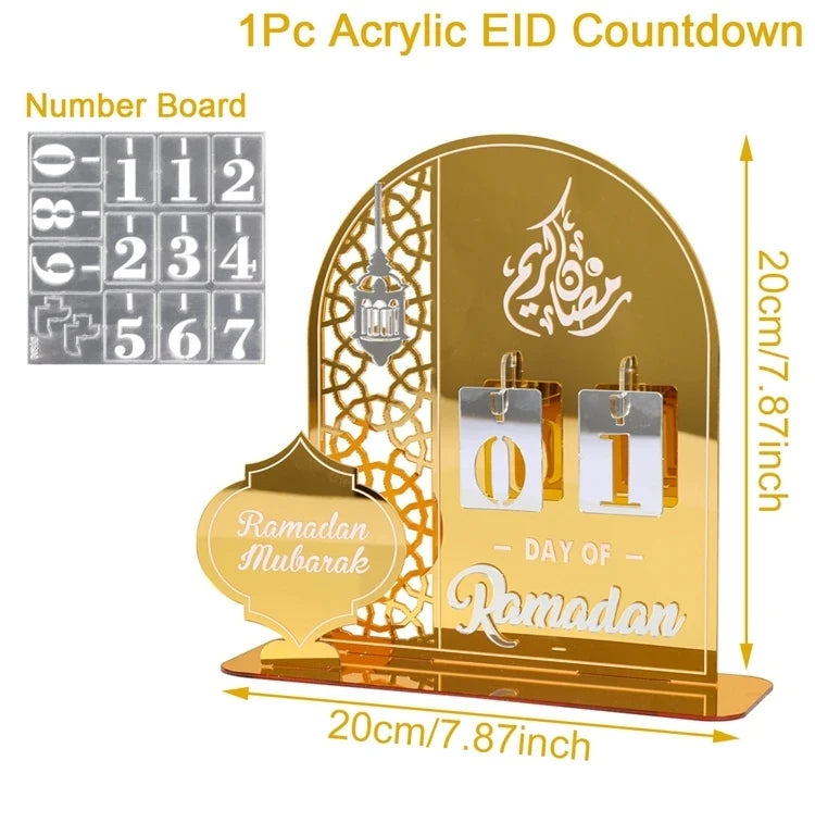 Acrylic Ramadan Countdown Calendar EID Mubarak Ornament Ramadan Decorations for Home Muslim Islamic Festival Party Supplies 2024