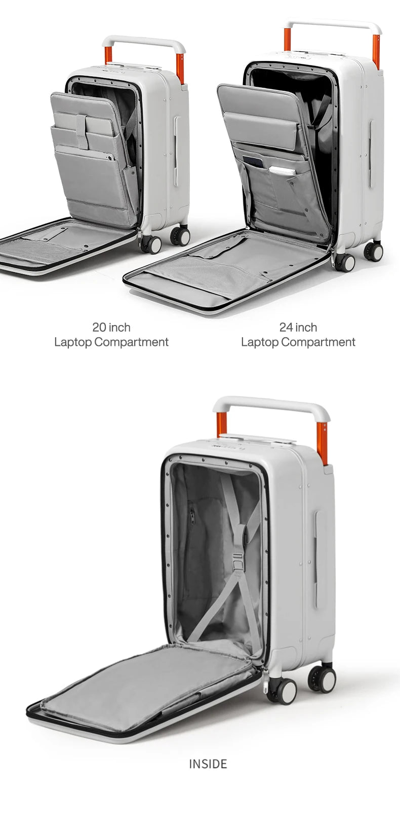 Mixi Front Laptop Pocket Suitcase Wide Handle Travel Suitcase Men 20''Carry-On Luggage Women PC Aluminum Frame Trolley Case 24''