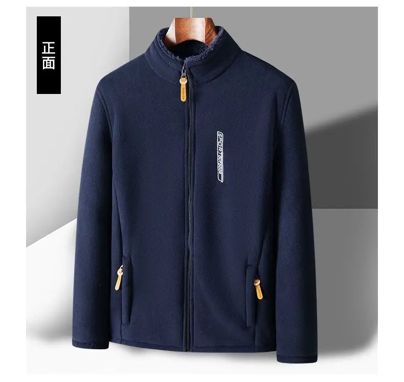 Winter Men Outdoor Fleece Jacket Casual Polar Fleece Cold-Proof Thickened Coat Lightweight Windproof Zipper Cardigan Warm Jacket