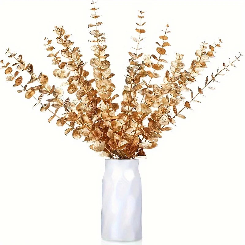 20pcs Golden Eucalyptus Stems, Artificial Eucalyptus Leaves Decor, Eucalyptus Branches Fake Eucalyptus With Fake Leaves