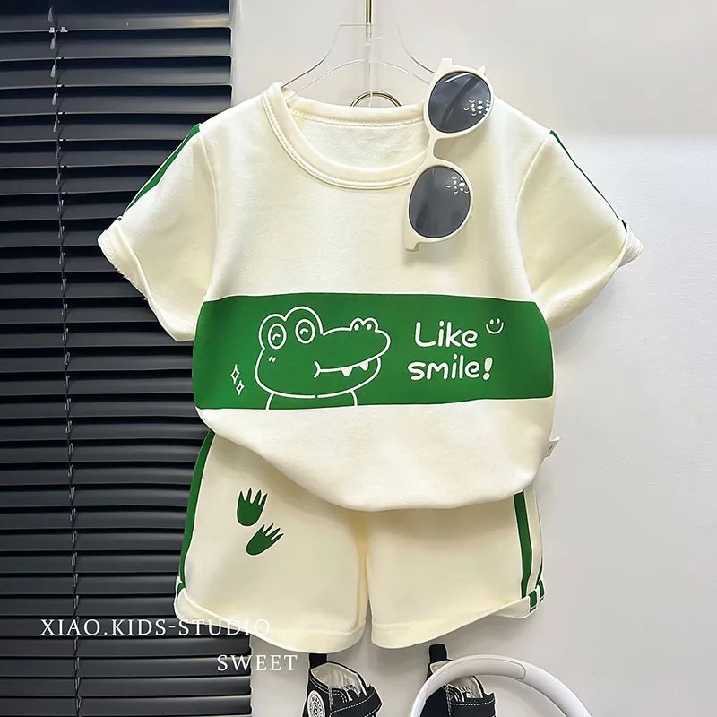 Children's Sets mother Kids Clothes Boys Girl T-shirt Shorts 2PCS  Short sleeve Baby Children Clothing Toddler Suit Suit Striped