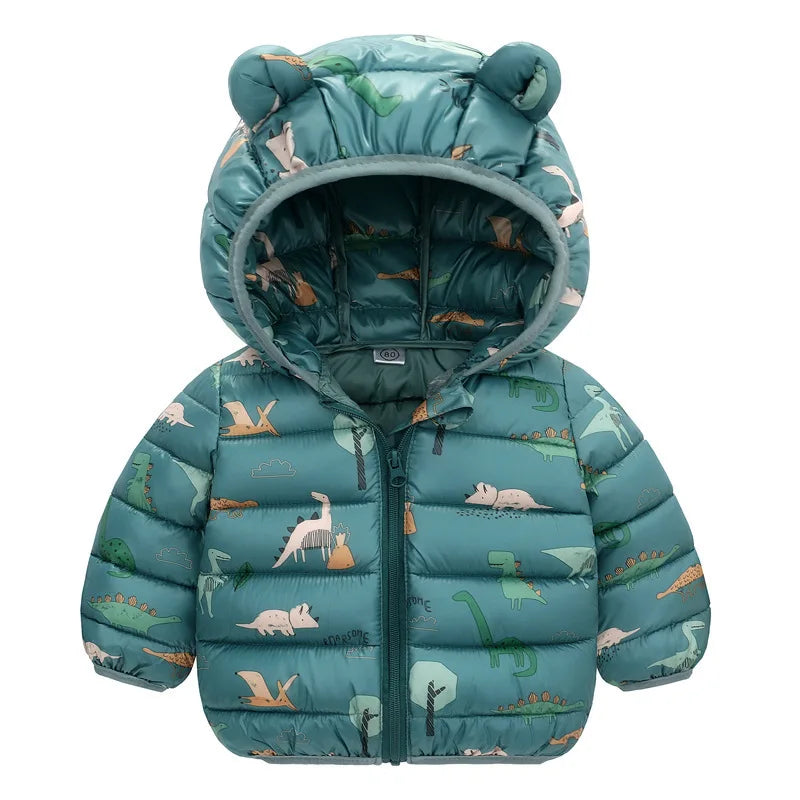 Baby Kids Jacket For Girls Hooded Coats Winter Children Cartoon Print Light Outerwear Infants Girls Boys Jacket Cotton Down Coat