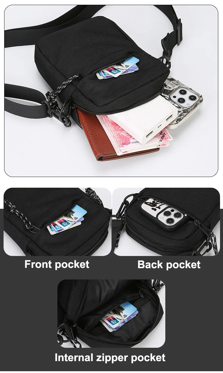 Messenger Sling Bags For Men Casual Canvas Small Zipper Crossbody Pouch Simple Small Crossbody Shoulder Bag Mini Men Phone Bag