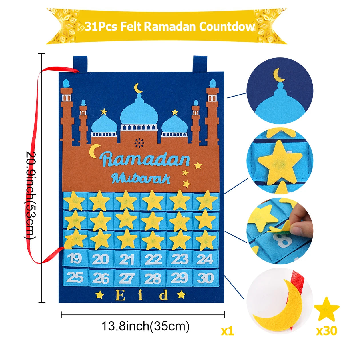 Ramadan Countdown Felt Calendar Eid Mubarak Decorations For Home Islamic Muslim Party Decor Ramadan Kareem Eid Al Adha Kid Gifts