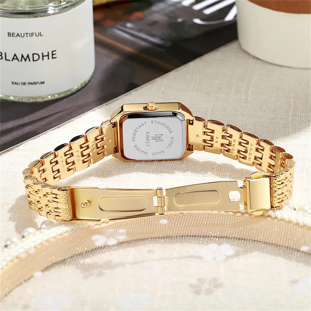 YIKAZE Luxury Women Watch Fashion Stainless Steel Ladies Business Watches Classic Square Quartz Watch Female Student Wristwatch