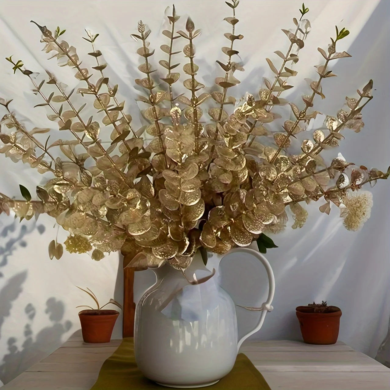 20pcs Golden Eucalyptus Stems, Artificial Eucalyptus Leaves Decor, Eucalyptus Branches Fake Eucalyptus With Fake Leaves