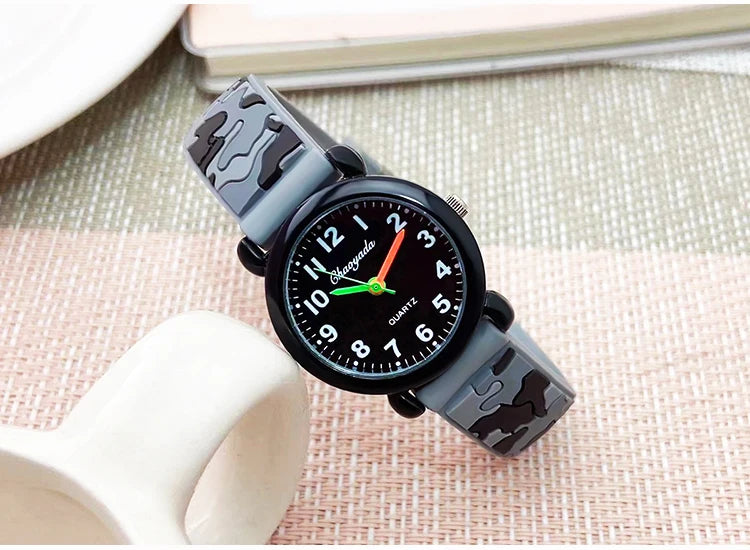 2024 summer boys girls fashion camouflage silicone strap quartz watches children kids students digital cool waterproof clocks