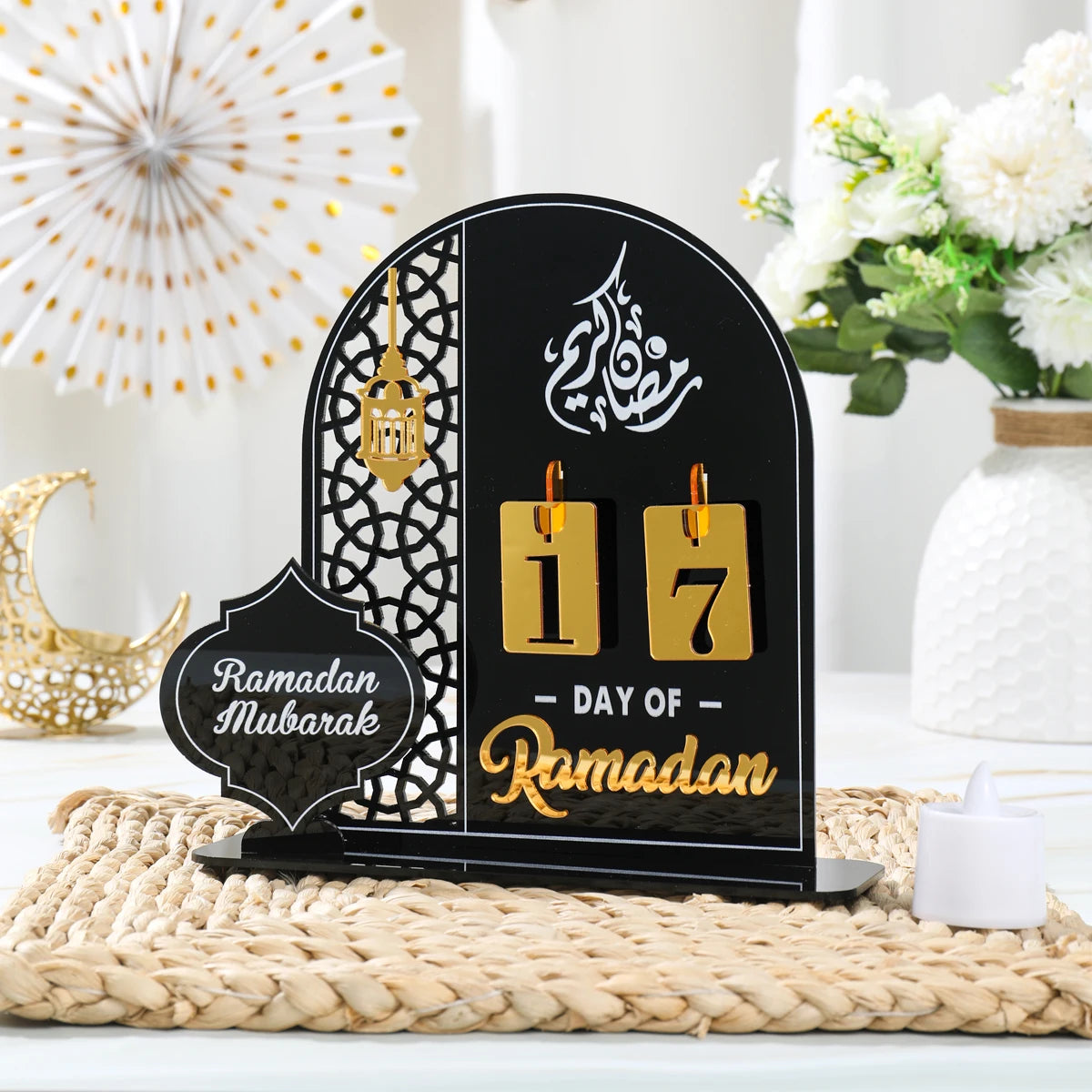 Acrylic Ramadan Countdown Calendar EID Mubarak Ornament Ramadan Decorations for Home Muslim Islamic Festival Party Supplies 2024