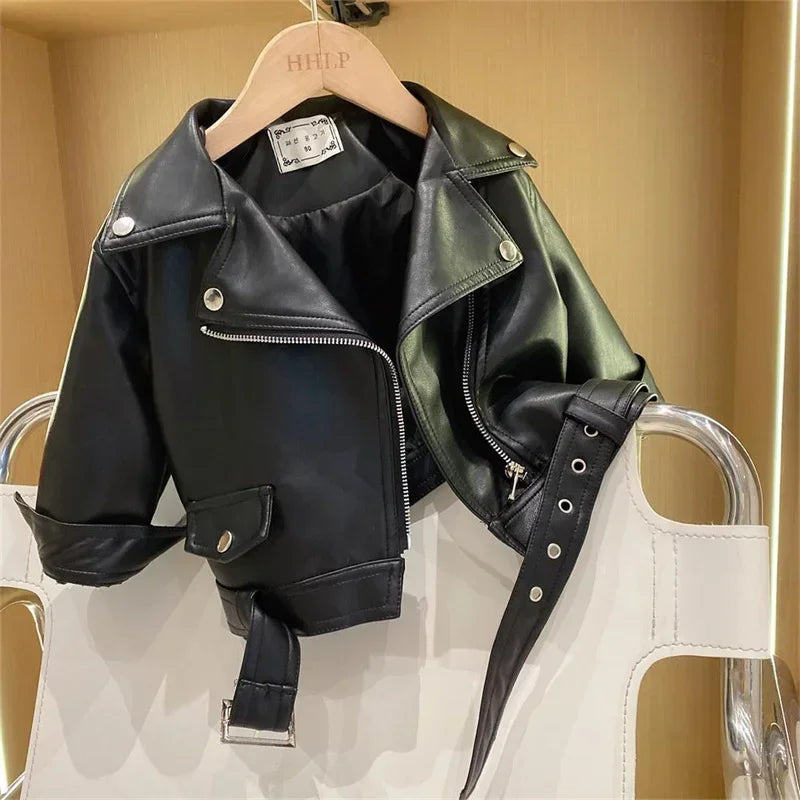 Spring New Girls Leather Jackets For 2-8 Years Children Classics Fly Coats Kids Clothing Baby Girls Fashion Pu Outerwear