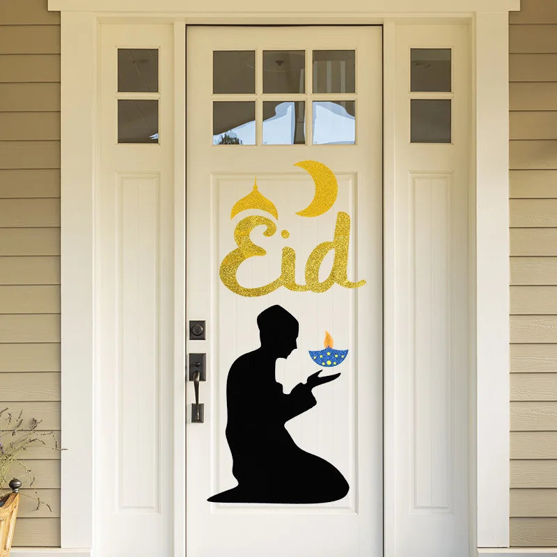 2025 Eid Mubarak Wall Sticker Room Door DIY Decals Ramadan Kareem Home Decoration Moon Star Window Sticker Islamic Muslim Party