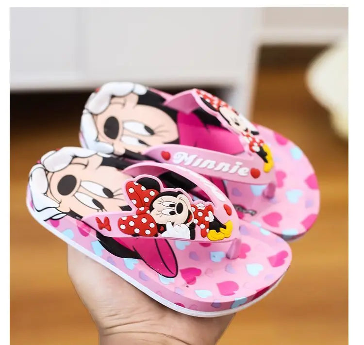 Disney Children's Flip-Flop Summer Indoor Cartoon Girl Mickey Mouse Sandals Princess Girl Slippers Pink Blue Shoes Size 24-35