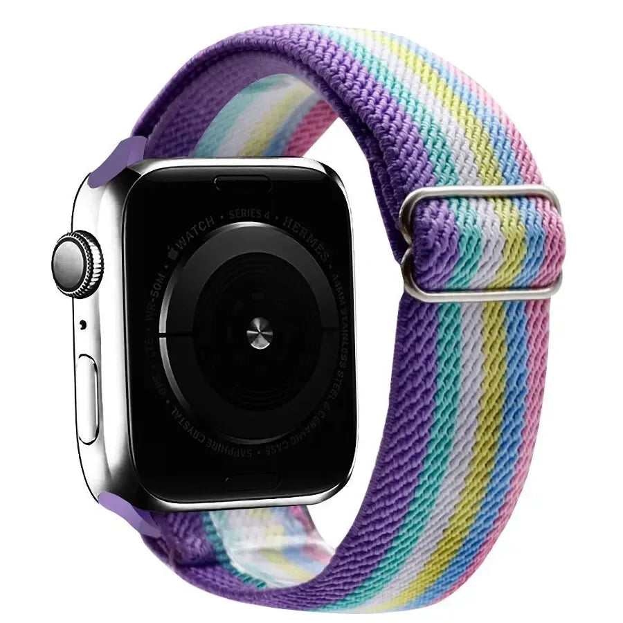 Bohemian Nylon Strap for Apple Watch ultra 2 49mm 41mm 45mm 38/40/44mm Elastic Shiny Bracelet iWatch Series 9/8/7 6 5 4 Se Band