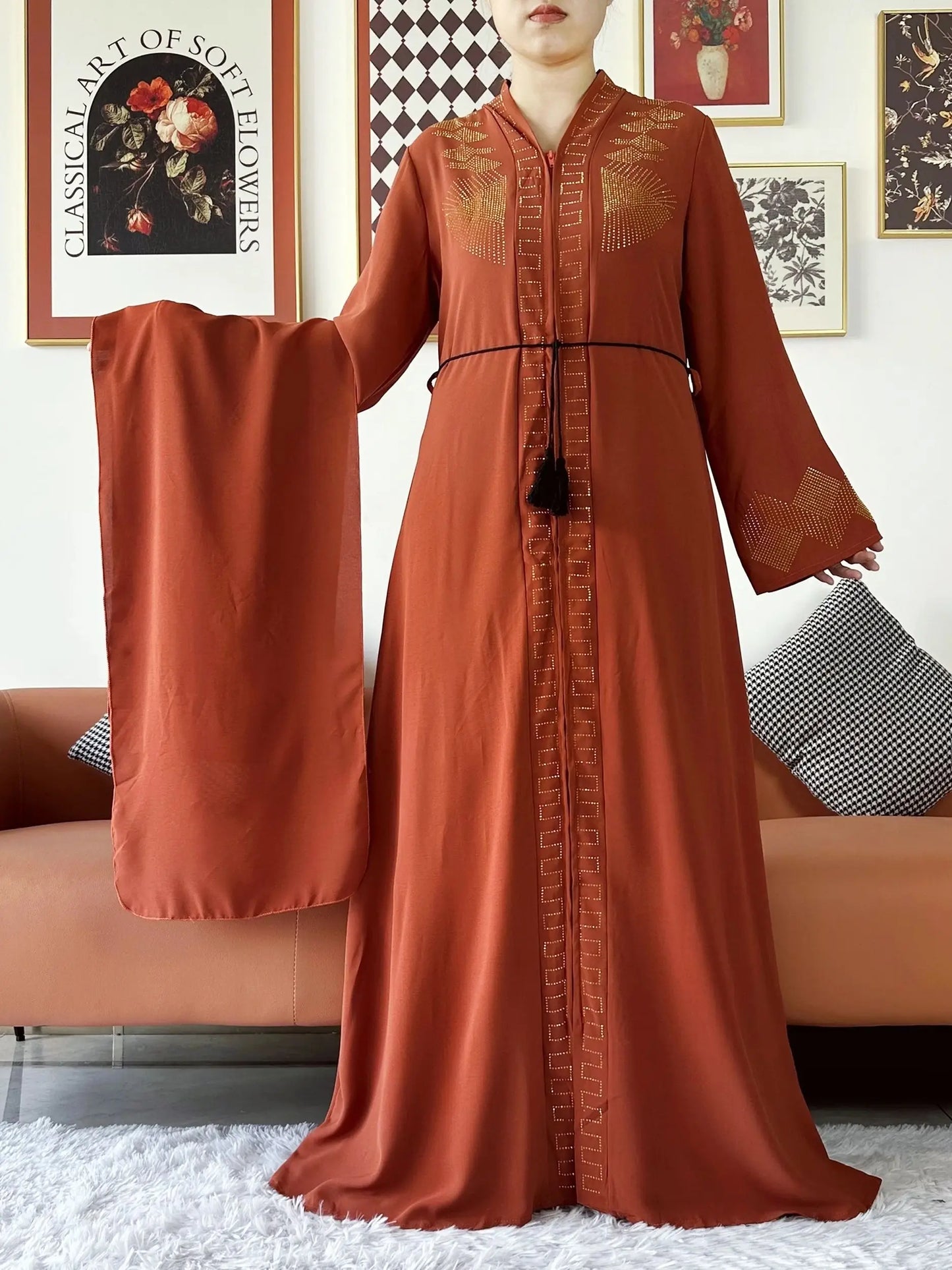 New Women Elegant Dress Chiffon Open Abaya with Zipper Muslim Women Dress Islamic Clothing Cardigan Abaya Women Muslim Dress